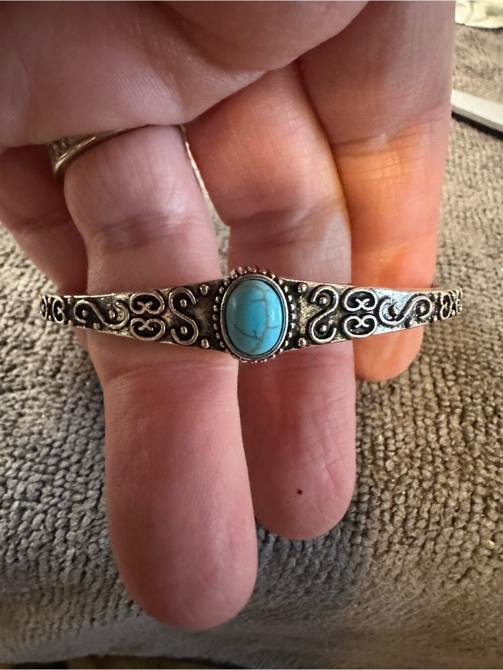 Silver-Tone Bracelet with Turquoise Cabochon Center